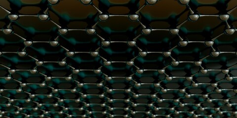 Obraz premium Molecule hexagon structure on black background 3D render 3D illustration