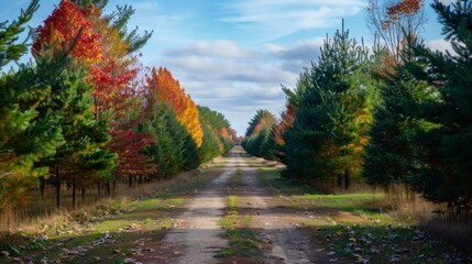 Fototapeta premium dirt road surrounded by trees in the forest
