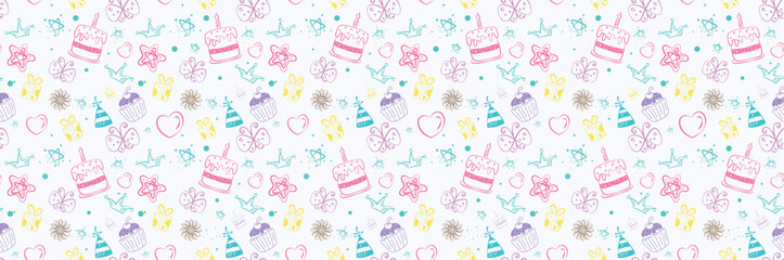 Birthday seamless pattern vector background design. Birthday colorful elements in seamless endless pattern for wallpaper background. Vector illustration party card design. 
