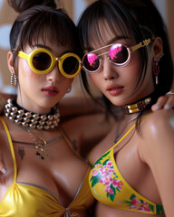 Friends in Matching Outfits Showing Unity Playful and Fun Moments Together Fashionable Friends Posing in Stylish Uniforms Capturing Friendship and Joy in Harmonious Styles