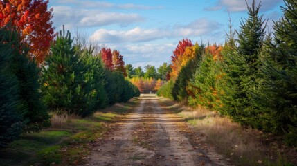 Naklejka premium dirt road surrounded by trees in the forest