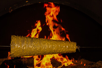 Shakotis Christmas cake is cooked over an open fire with characteristic spikes during frying