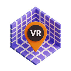 virtual reality digital space room grid surface with pin map location 3d icon illustration render design