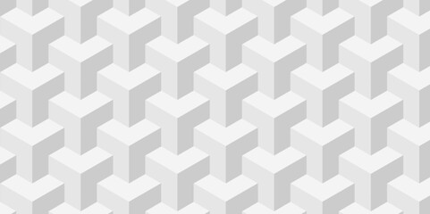 Vector white and gray cube geometric pattern grid backdrop triangle background. Abstract cube geometric tile and mosaic wall or grid backdrop hexagon technology. white geometric block cube structure.
