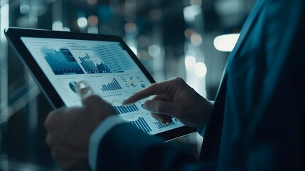 Professionals Leveraging Advanced Data Analytics on Sleek Digital Tablet for Modern Business Strategy