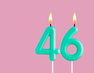 Birthday card with green number 46 candle - Pastel pink background