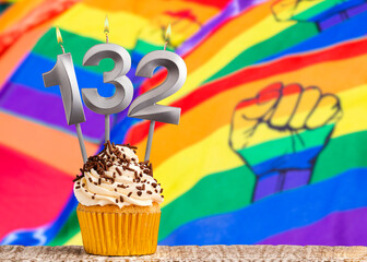 Birthday card with gay pride colors - Candle number 132