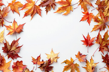 Fototapeta premium vibrant autumn leaves frame on white background