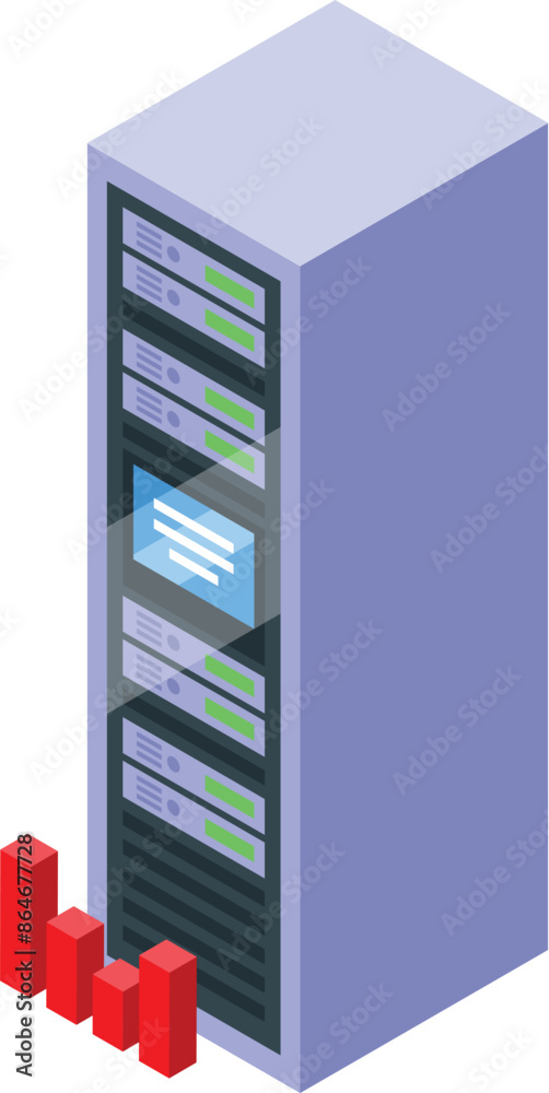Poster server rack experiencing network outage with red chart bars showing decreasing performance