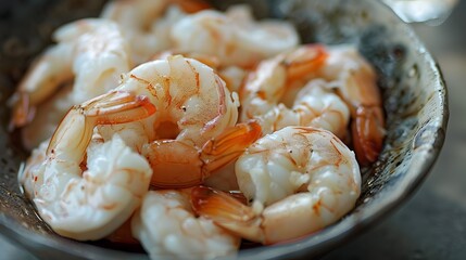 Frozen Shrimp Artfully Displayed on Ceramic Dish with Intricate Textures and Warm Lighting
