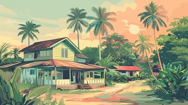 A cotage in the middle of jungle vector UHD wallpaper