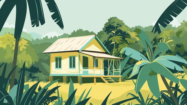 A cotage in the middle of jungle vector UHD wallpaper