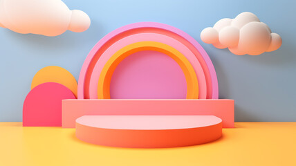 The Playful Kids' Podium Display with Engaging and Colorful Design for Children's Events. Ideal for product displays, event promotions, children's parties, social media posts, and digital content.