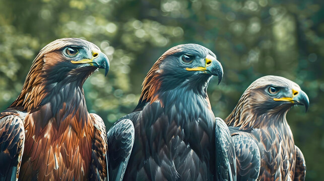 Majestic Birds of Prey Including Eagles Hawks and Falcons Perched on Branches in a Lush Forested Habitat  These Impressive Raptors are Predatory Animals Known for Their Sharp Talons Keen Eyesight
