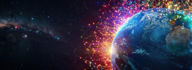 Obraz premium Earth's Digital Network in the Cosmos