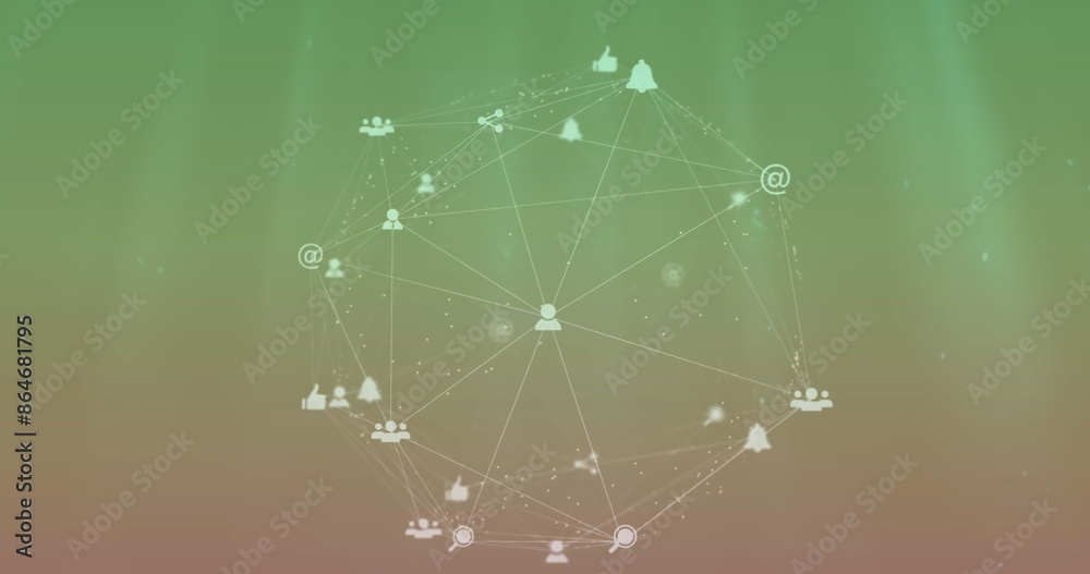 Poster image of icons connected with lines forming globe over gradient background