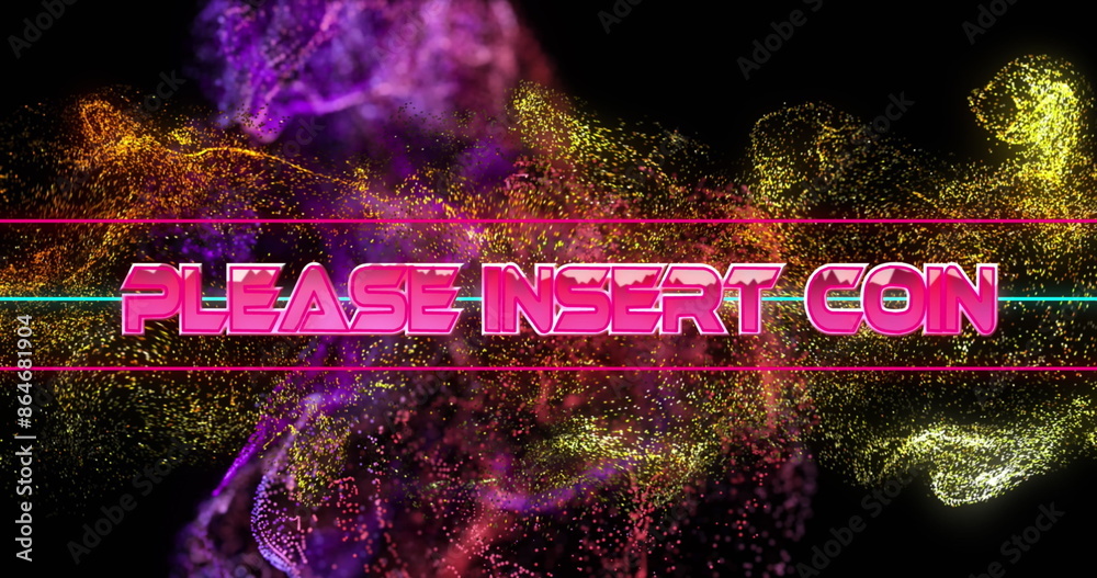 Poster image of please insert coin text between lines over dynamic wave over black background