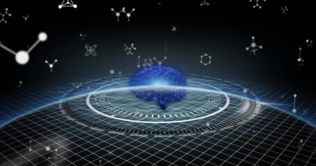 Image of molecules, globe in black space