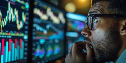 a person looking stressed while monitoring server performance on multiple screens