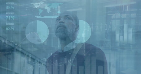 Image of data processing over african american businessman