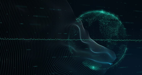 Image of globe and network of connections over dark background