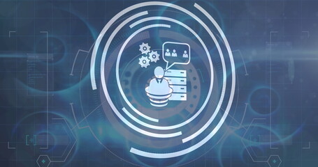 Image of network of connections with icons over dark background