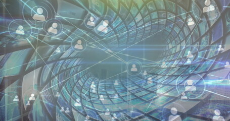 Image of connections and data on digital screens