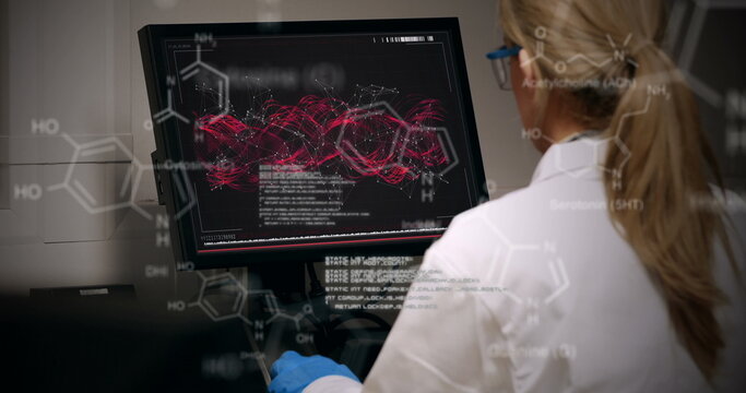 Image of data processing over caucasian female doctor using computer - Powered by Adobe