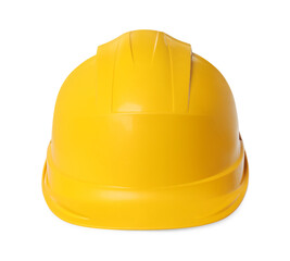 Yellow hard hat isolated on white. Safety equipment