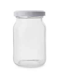 One empty glass jar isolated on white
