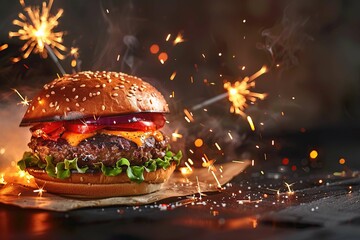 Burger with sparklers