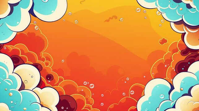 Cartoon comic book background with halftone dots, wide blank space in the middle for text, copy space, advertisement.