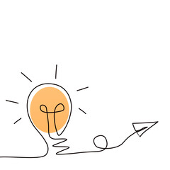 hand drawing creative idea. Background with light bulb icon paper plane