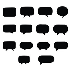 speech bubble icons on white background, Set of speech bubbles black color, Speech bubble black silhouette, geometric shapes set.