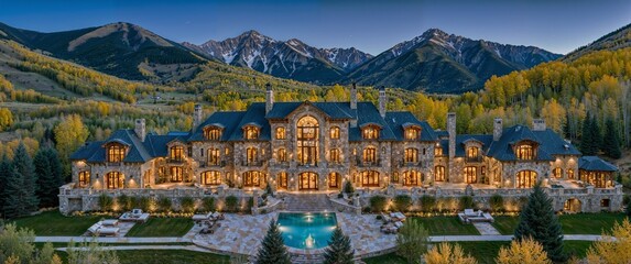 A dream mansion worth tens of millions of dollars with breathtaking views in Aspen, Colorado. Visualized from a real source.
