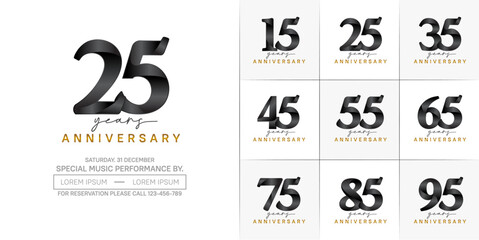 anniversary logotype set vector, black and golden color for special day celebration