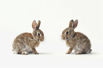 Fototapeta premium curious bunnies playful rabbits on white background ai generated illustration