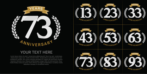 anniversary logotype set vector, white color and brown ribbon for special day celebration