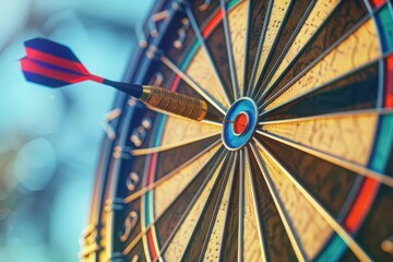 Obraz premium dart hitting bullseye on colorful dartboard business success concept 3d render