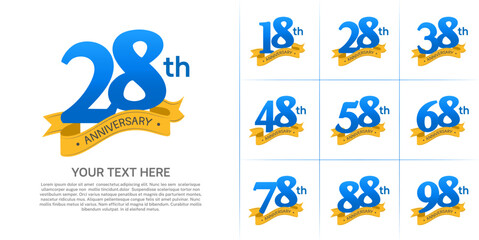 anniversary logotype set vector, blue color and orange ribbon for special day celebration