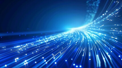 Obraz premium A blue line with many glowing technology commiunication fiber optics