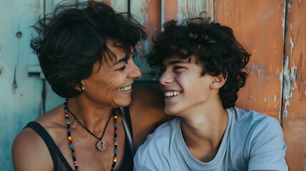 Cheerful caucasian mother playing with her kids while they are bringing autumn colorful leaves