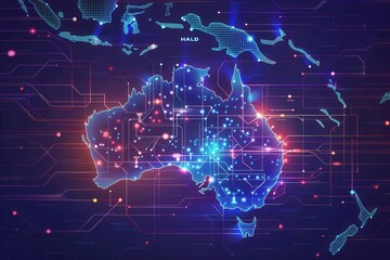 digital map of australia with global network connections data transfer and cyber technology concept illustration