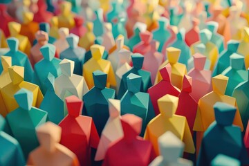 diverse crowd of people in colorful origami form community concept 3d illustration