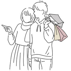 【手書きイラスト】カップル買い物 デート
