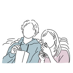 【手書きイラスト】カップル 映画 デート