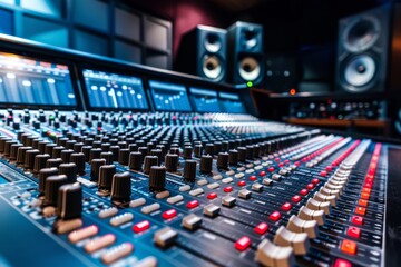 Fototapeta premium Close-up of a Professional Audio Mixing Console