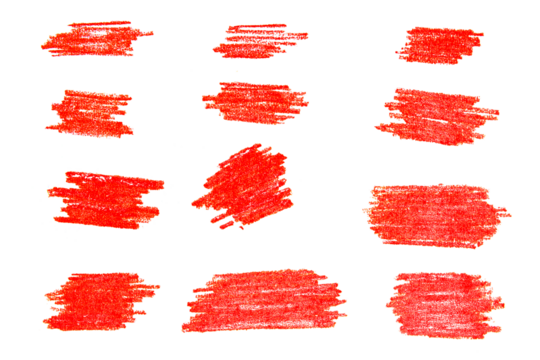 red colored hand drawn wax crayon chalk rough strokes texture,cutout in transparent background,png format
