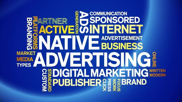 Native Advertising animated word cloud;text design animation tag kinetic typography seamless loop.