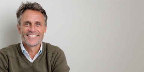 Obraz premium Older Man Smiling in Brown Sweater. Generative AI.